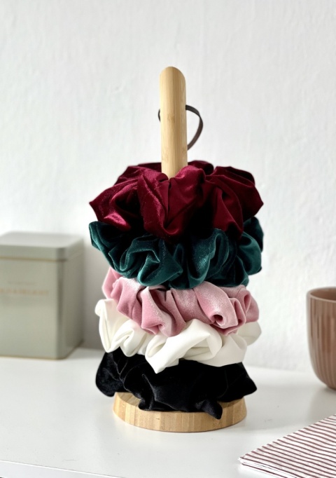 scrunchie welur bordo zestaw