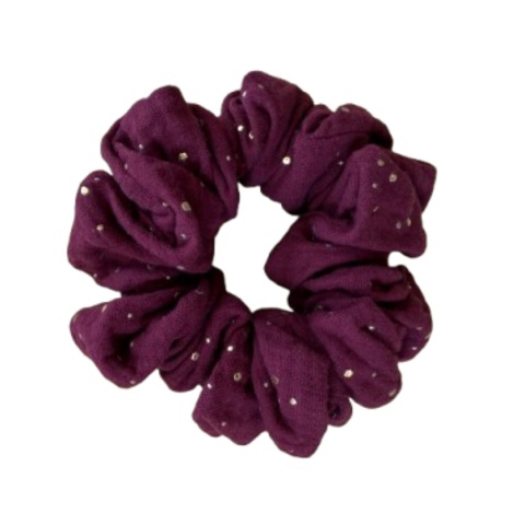scrunchie złote kropki burgund bez tła