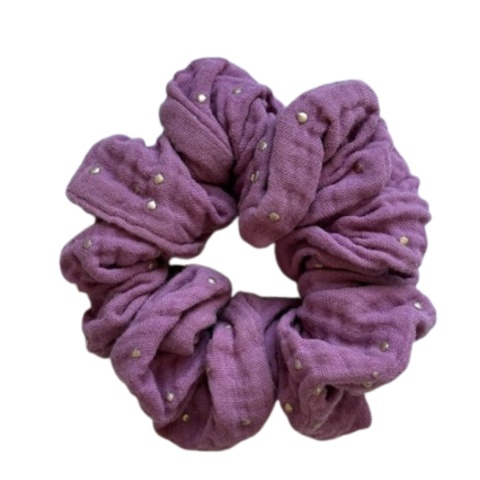 scrunchie złote kropki na wrzosie bez tła
